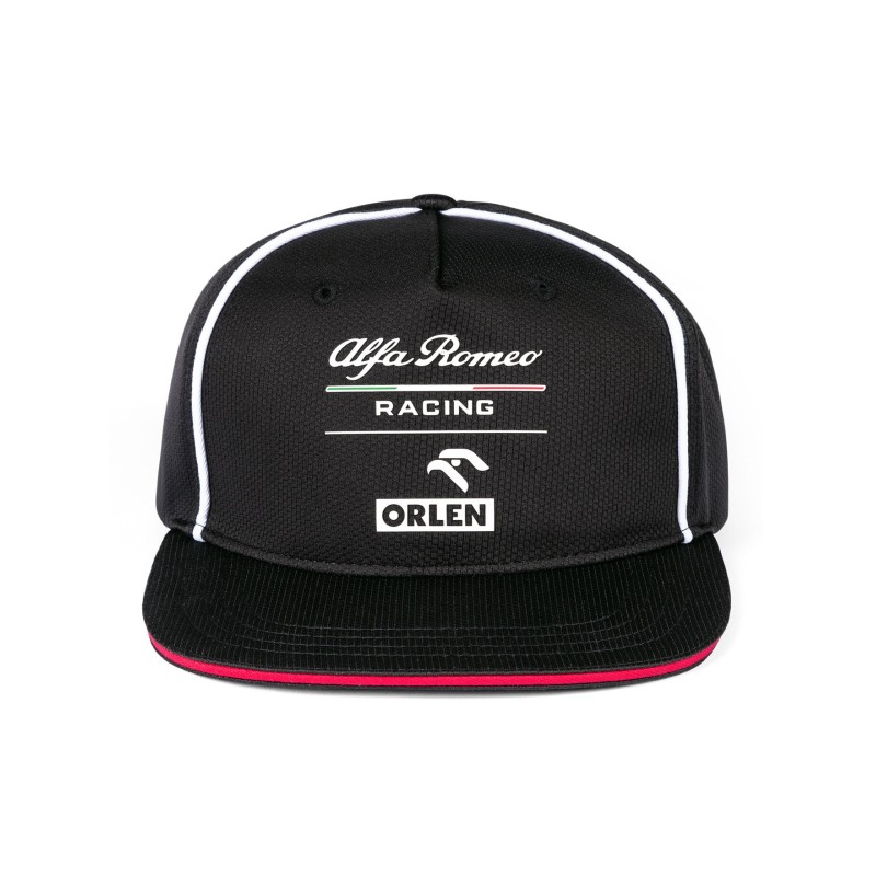 Gorra con visera plana del equipo Alfa Romeo Racing en negro con costura en blanco