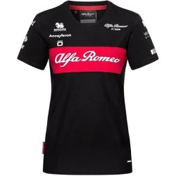 Equipo de Carreras de Mujeres Alfa Romeo Camiseta Negra/ Roja