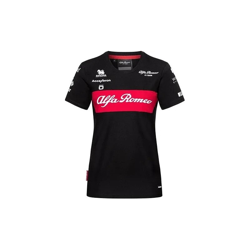 Equipo de Carreras de Mujeres Alfa Romeo Camiseta Negra/ Roja