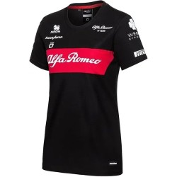 Equipo de Carreras de Mujeres Alfa Romeo Camiseta Negra/ Roja