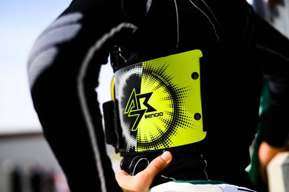 Bengio karting protector in neon yellow color.